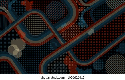Memphis background. Disco pattern with color strips and different elements for banner or mobile application. Retro-Fututristic Background with Color Elements in Disco Style. Vector Texture.