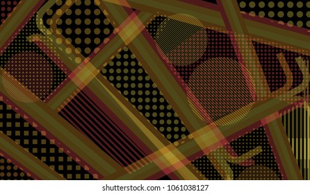 Memphis background. Disco pattern with color strips and different elements for paper or print. Retro Pattern with Color Elements for your Design. Vector Texture.