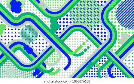 Memphis background. Disco pattern with color strips and different elements for paper or print. Retro-Fututristic Background with Color Elements in Disco Style. Vector Texture.