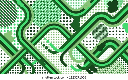 Memphis background. Disco pattern with color strips and different elements for textile or wallpaper. Retro-Fututristic Background with Color Elements in Disco Style. Vector Texture.