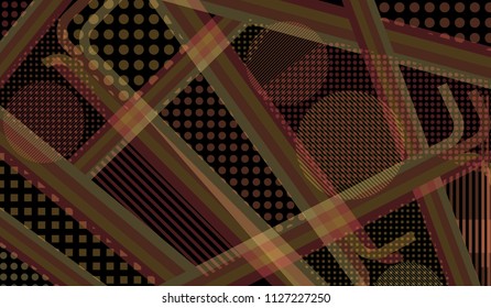 Memphis background. Disco pattern with color strips and different elements for paper or print. Retro Pattern with Color Elements for your Design. Vector Texture.