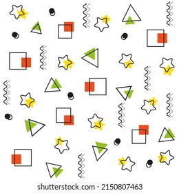 Memphis background Free Vector. Color Pattern using geometrical shapes.