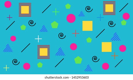 Memphis Background with geometric shape. Vector liquid splash overlay geometric design with trendy Memphis style. Design for Magazine, leaflet, billboard, Corporate, Music Poster, Ads Banner, Sale