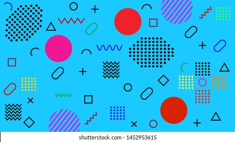 Memphis Background with geometric shape. Vector liquid splash overlay geometric design with trendy Memphis style. Design for Magazine, leaflet, billboard, Corporate, Music Poster, Ads Banner, Sale