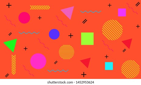 Memphis Background with geometric shape. Vector liquid splash overlay geometric design with trendy Memphis style. Design for Magazine, leaflet, billboard, Corporate, Music Poster, Ads Banner, Sale