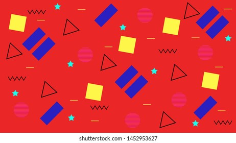 Memphis Background with geometric shape. Vector liquid splash overlay geometric design with trendy Memphis style. Design for Magazine, leaflet, billboard, Corporate, Music Poster, Ads Banner, Sale