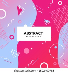 Memphis background in gradient colors. Composition of paints and geometric shapes. A lot of elements.