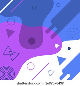 Memphis background in gradient colors. Composition of paints and geometric shapes. A lot of elements.