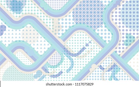 Memphis background. Modern background with color lines and different elements for paper or print. Retro-Fututristic Background with Color Elements in Disco Style. Vector Texture.