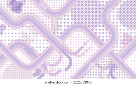 Memphis background. Modern background with color lines and different elements for paper or print. Retro-Fututristic Background with Color Elements in Disco Style. Vector Texture.