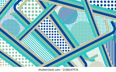 Memphis background. Modern background with color lines and different elements for paper or print. Retro Pattern with Color Elements for your Design. Vector Texture.