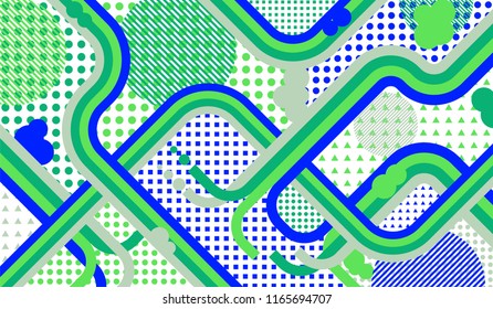 Memphis background. Modern background with color lines and different elements for card or flyer. Retro-Fututristic Background with Color Elements in Disco Style. Vector Texture.