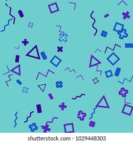 Memphis background.  Modern background with different  color figures for poster or card. Abstract memphis background with geometric colorful figures for your design. Vector texture.