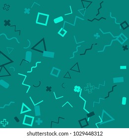 Memphis background.  Modern background with different  color figures for poster or card. Abstract memphis background with geometric colorful figures for your design. Vector texture.
