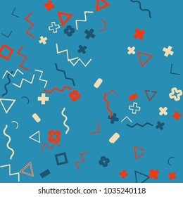 Memphis background.  Modern background with different  color figures for card or banner. Abstract memphis background with geometric colorful figures for your design. Vector texture.
