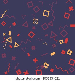 Memphis background.  Modern background with different  color figures for card or banner. Abstract memphis background with geometric colorful figures for your design. Vector texture.