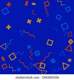 Memphis background.  Modern background with different  color figures for poster or card. Abstract memphis background with geometric colorful figures for your design. Vector texture.