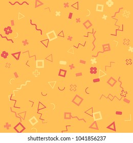 Memphis background.  Modern background with different  color figures for print or card. Abstract memphis background with geometric colorful figures for your design. Vector texture.