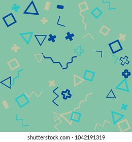 Memphis background.  Modern background with different  color figures for card or banner. Abstract memphis background with geometric colorful figures for your design. Vector texture.