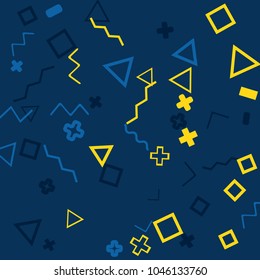 Memphis background.  Modern background with different  color figures for card or banner. Abstract memphis background with geometric colorful figures for your design. Vector texture.