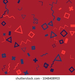 Memphis background.  Modern background with different  color figures for print or card. Abstract memphis background with geometric colorful figures for your design. Vector texture.