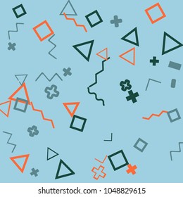 Memphis background.  Modern background with different  color figures for card or banner. Abstract memphis background with geometric colorful figures for your design. Vector texture.