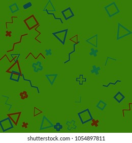 Memphis background.  Modern background with different  color figures for card or banner. Abstract memphis background with geometric colorful figures for your design. Vector texture.