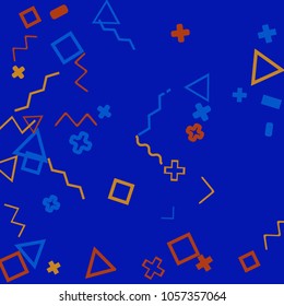 Memphis background.  Modern background with different  color figures for poster or card. Abstract memphis background with geometric colorful figures for your design. Vector texture.