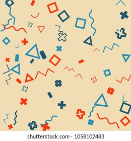Memphis background.  Modern background with different  color figures for mobile application or card. Abstract memphis background with geometric colorful figures for your design. Vector texture.