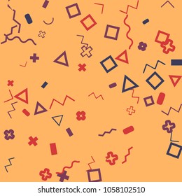 Memphis background.  Modern background with different  color figures for poster or card. Abstract memphis background with geometric colorful figures for your design. Vector texture.