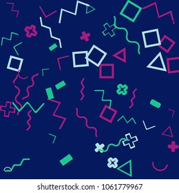Memphis background.  Modern background with different  color figures for mobile application or card. Abstract memphis background with geometric colorful figures for your design. Vector texture.