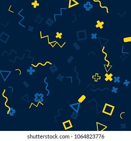 Memphis background.  Modern background with different  color figures for card or banner. Abstract memphis background with geometric colorful figures for your design. Vector texture.