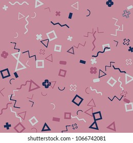 Memphis background.  Modern background with different  color figures for card or banner. Abstract memphis background with geometric colorful figures for your design. Vector texture.