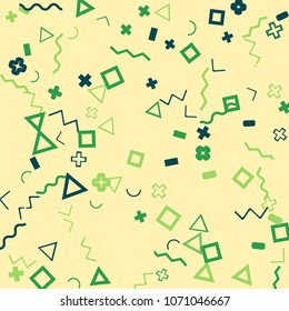 Memphis background.  Modern background with different  color figures for poster or card. Abstract memphis background with geometric colorful figures for your design. Vector texture.
