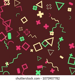 Memphis background.  Modern background with different  color figures for mobile application or card. Abstract memphis background with geometric colorful figures for your design. Vector texture.