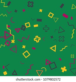 Memphis background.  Modern background with different  color figures for print or card. Abstract memphis background with geometric colorful figures for your design. Vector texture.