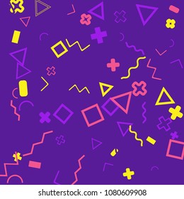 Memphis background.  Modern background with different  color figures for print or card. Abstract memphis background with geometric colorful figures for your design. Vector texture.