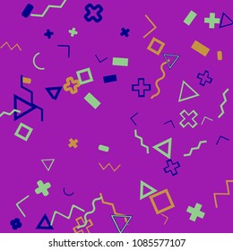 Memphis background.  Modern background with different  color figures for poster or card. Abstract memphis background with geometric colorful figures for your design. Vector texture.