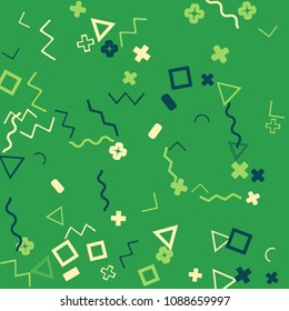 Memphis background.  Modern background with different  color figures for poster or card. Abstract memphis background with geometric colorful figures for your design. Vector texture.
