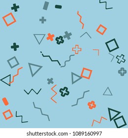 Memphis background.  Modern background with different  color figures for card or banner. Abstract memphis background with geometric colorful figures for your design. Vector texture.