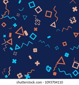 Memphis background.  Modern background with different  color figures for print or card. Abstract memphis background with geometric colorful figures for your design. Vector texture.