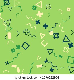 Memphis background.  Modern background with different  color figures for card or banner. Abstract memphis background with geometric colorful figures for your design. Vector texture.