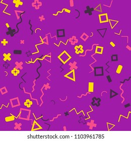 Memphis background.  Modern background with different  color figures for card or banner. Abstract memphis background with geometric colorful figures for your design. Vector texture.