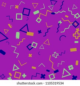 Memphis background.  Modern background with different  color figures for card or banner. Abstract memphis background with geometric colorful figures for your design. Vector texture.