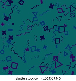 Memphis background.  Modern background with different  color figures for print or card. Abstract memphis background with geometric colorful figures for your design. Vector texture.