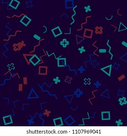 Memphis background.  Modern background with different  color figures for card or banner. Abstract memphis background with geometric colorful figures for your design. Vector texture.