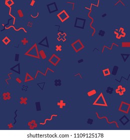 Memphis background.  Modern background with different  color figures for print or card. Abstract memphis background with geometric colorful figures for your design. Vector texture.