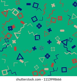 Memphis background.  Modern background with different  color figures for card or banner. Abstract memphis background with geometric colorful figures for your design. Vector texture.