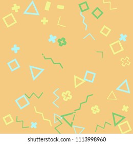 Memphis background.  Modern background with different  color figures for card or banner. Abstract memphis background with geometric colorful figures for your design. Vector texture.