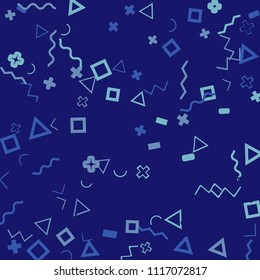Memphis background.  Modern background with different  color figures for poster or card. Abstract memphis background with geometric colorful figures for your design. Vector texture.